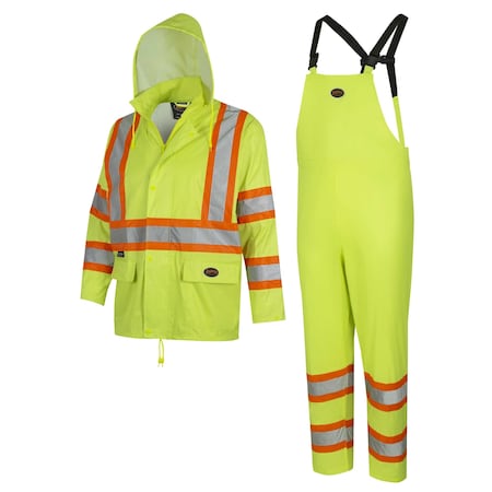 Pioneer Safety Rain Suit, Hi-Vis Orange, 2XL, Polyester, PVC, 0.18 mm Thick, Folds and zips into collar, 2XL V1080160U-2XL